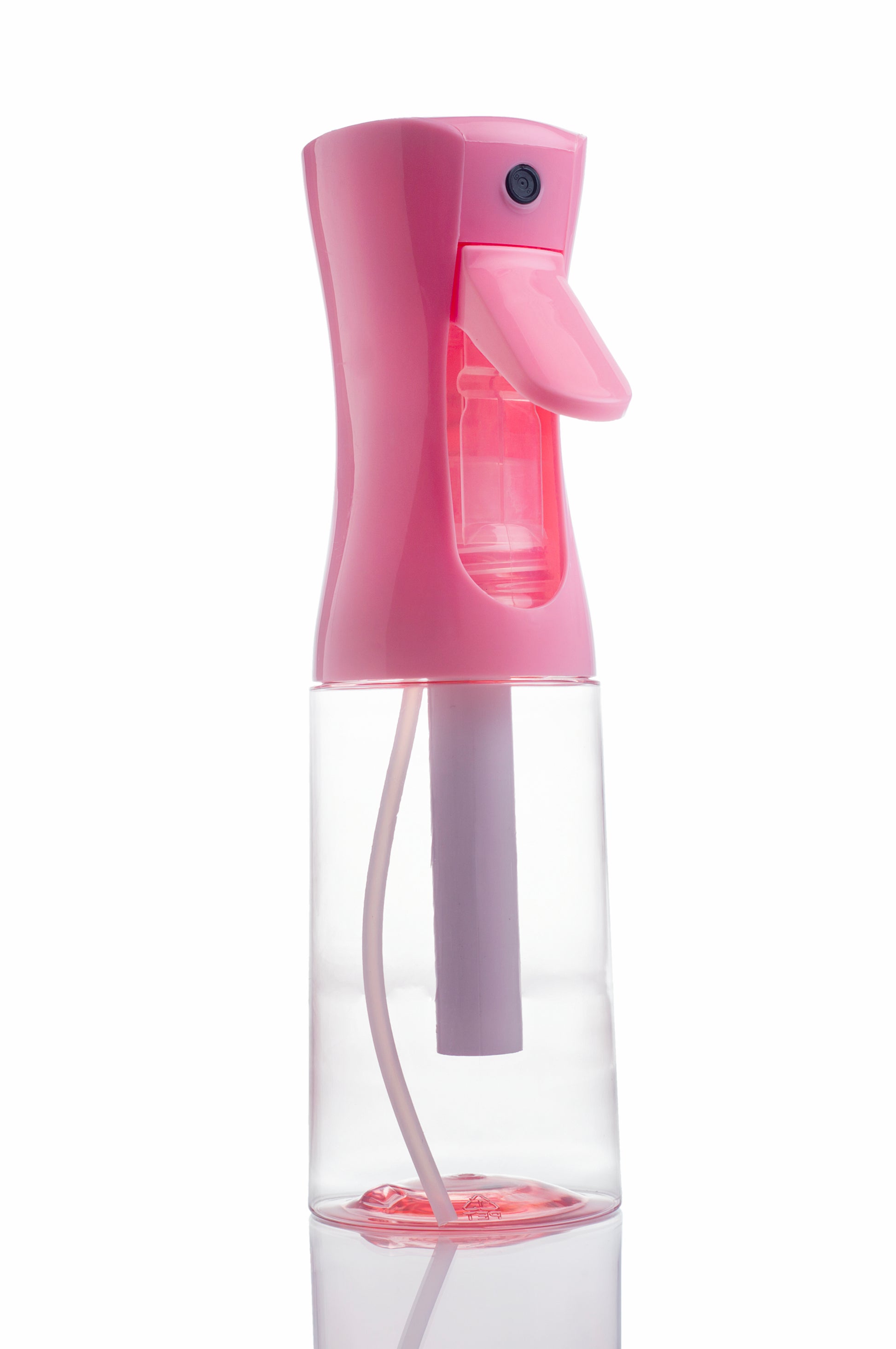 Pink spray bottle on a white background